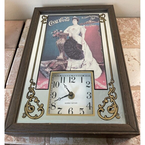 Vintage Coca-Cola Mirror Clock Victorian Woman 1978 George Nathan Soda Fountain - Picture 1 of 7